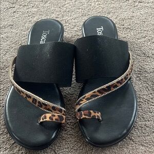 Toscanella Black Leopard Rhinestone Sandal